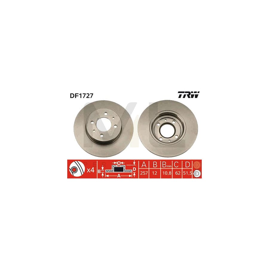 TRW DF1727 Brake Disc Solid | Performance Parts Direct Car Parts