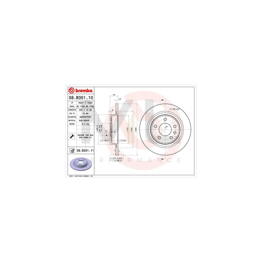 BREMBO 08.B351.10 Brake Disc Solid, with bolts/screws - 1 piece