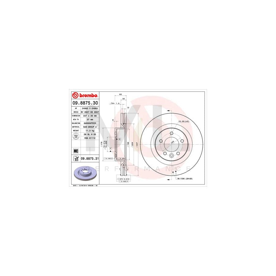 BREMBO COATED DISC LINE 09.8875.31 Brake Disc Internally Vented, Coated, High-carbon - 1 piece