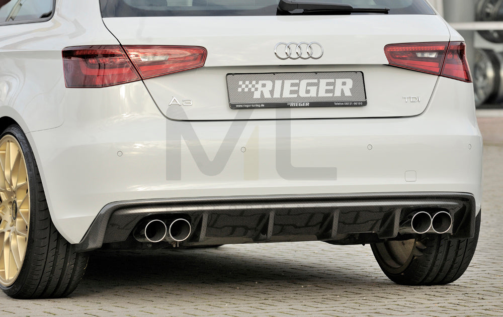 Rieger 00099143 Audi 8V A3 Rear Diffuser for Twin Tailpipe Left & Right - Carbon-Look
