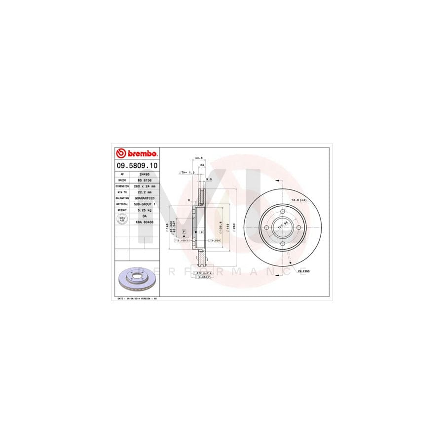 BREMBO 09.5809.10 Brake Disc Internally Vented - 1 piece