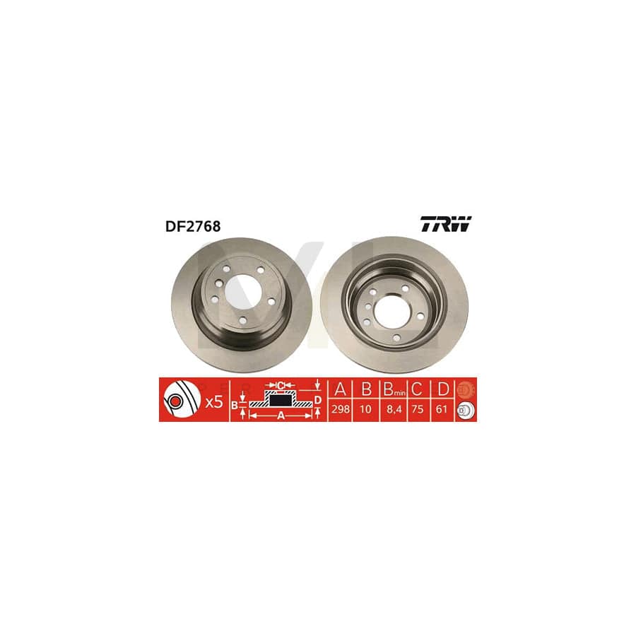 TRW DF2768 Brake Disc for BMW 5 Saloon (E39) Solid, Painted, High-carbon | Performance Parts Direct Car Parts