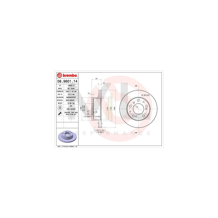 BREMBO 08.9601.14 Brake Disc for PEUGEOT J5 Solid, with bolts/screws - 1 piece