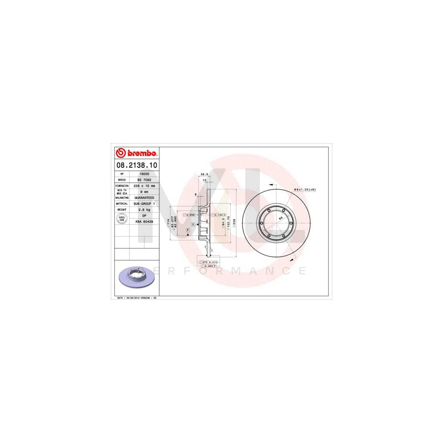 BREMBO 08.2138.10 Brake Disc Solid - 1 piece