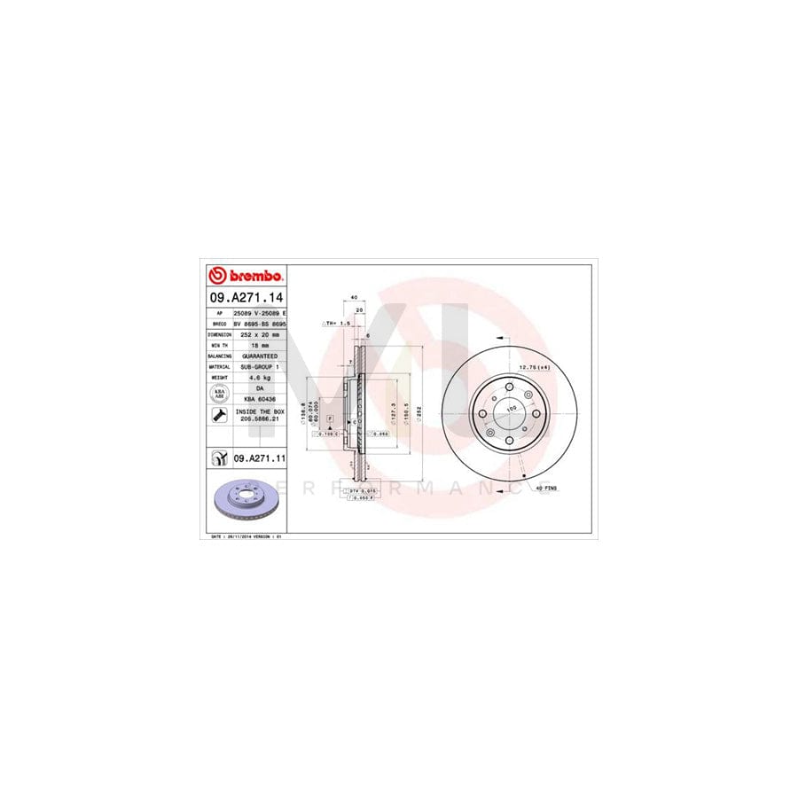 BREMBO 09.A271.14 Brake Disc Internally Vented, with bolts/screws - 1 piece