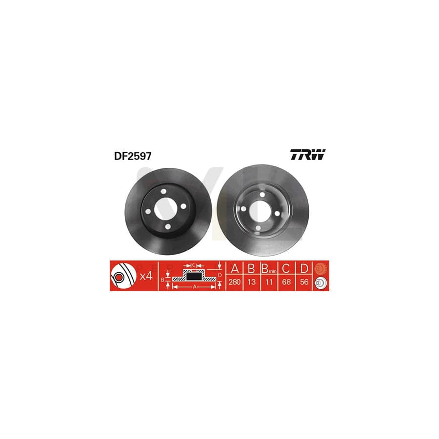 TRW DF2597 Brake Disc Solid, Painted, High-carbon | Performance Parts Direct Car Parts