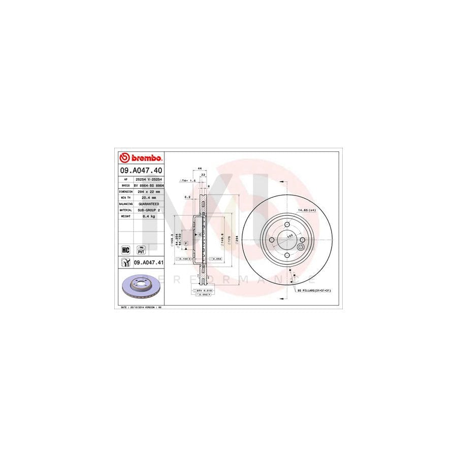 BREMBO COATED DISC LINE 09.A047.41 Brake Disc Internally Vented, Coated, High-carbon - 1 piece