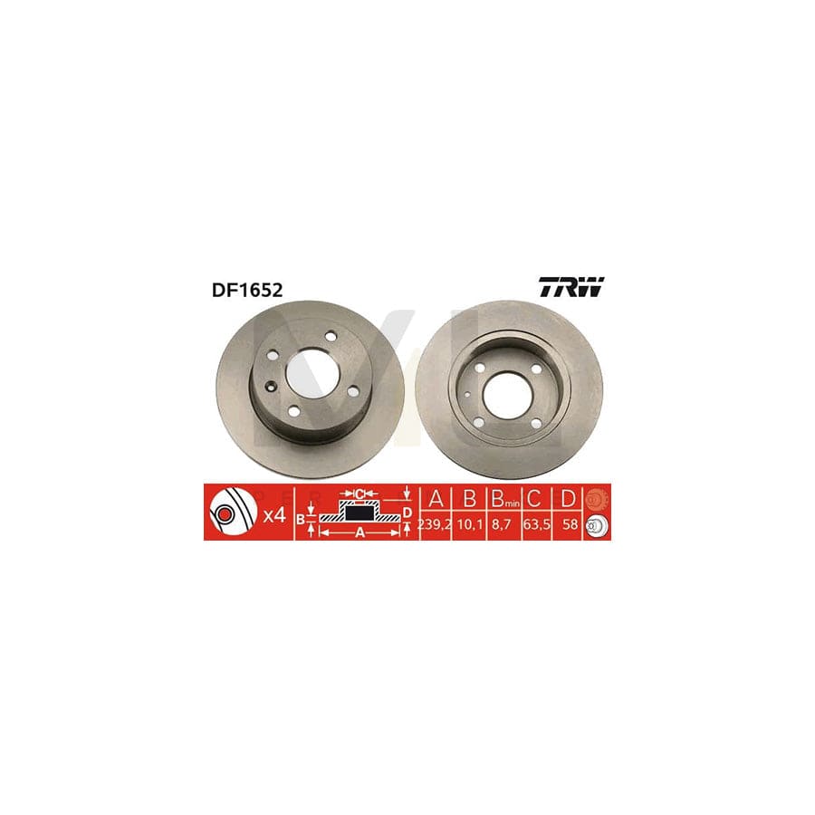 TRW DF1652 Brake Disc Solid, Painted, with bolts/screws | Performance Parts Direct Car Parts