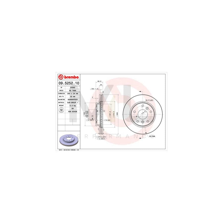 BREMBO 09.5252.10 Brake Disc Internally Vented - 1 piece