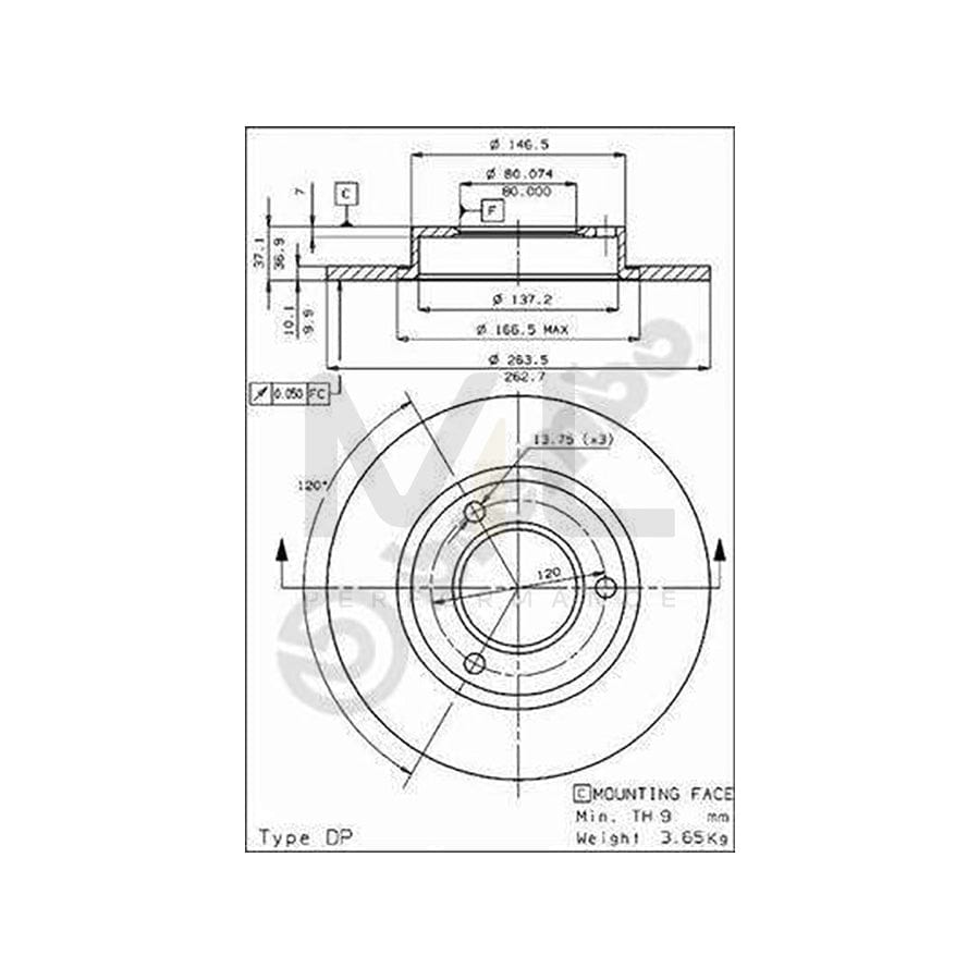 BREMBO 08.3962.09 Brake Disc Solid, without wheel studs - 1 piece