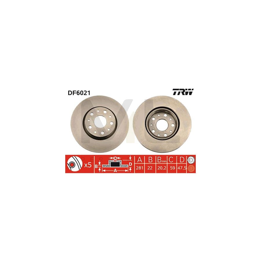 TRW DF6021 Brake Disc for LANCIA Thesis (841) Vented | Performance Parts Direct Car Parts