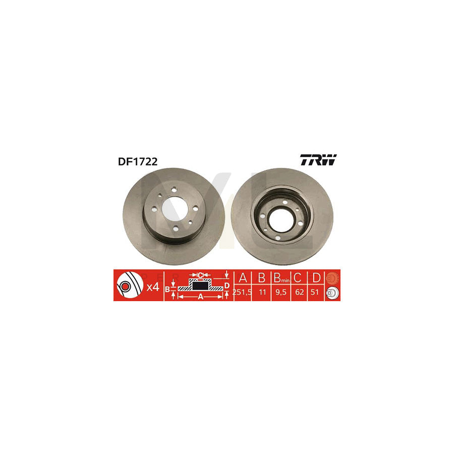 TRW DF1722 Brake Disc Solid | Performance Parts Direct Car Parts