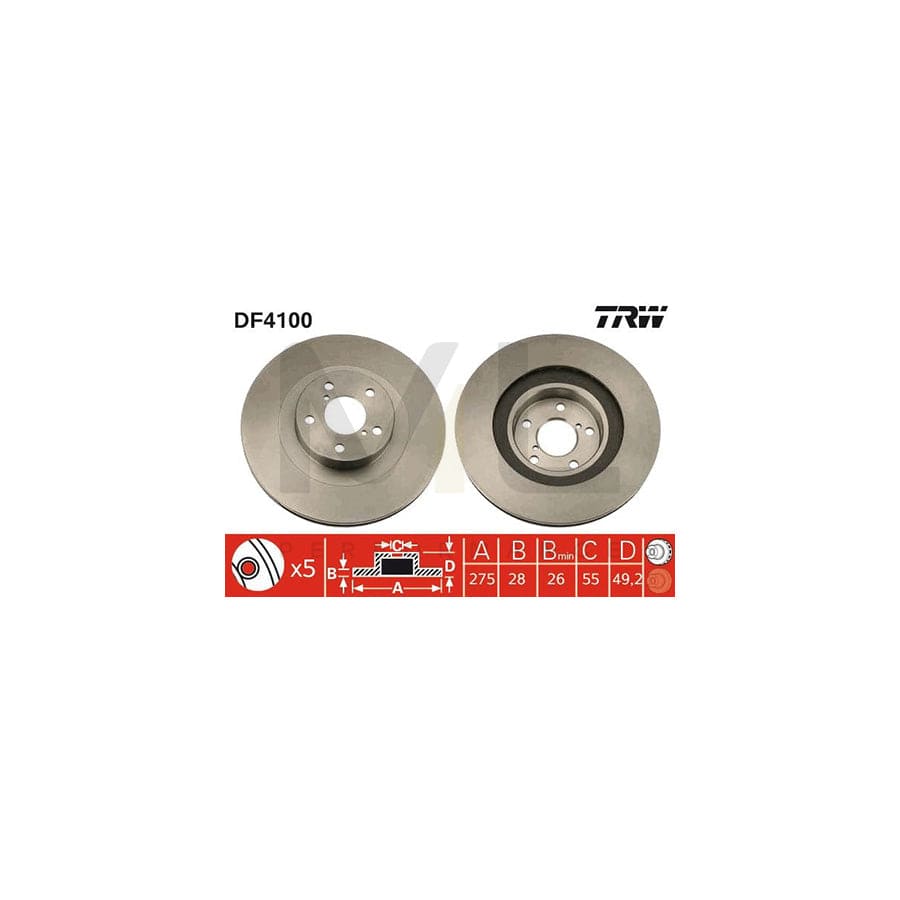TRW DF4100 Brake Disc Vented, Painted | Performance Parts Direct Car Parts
