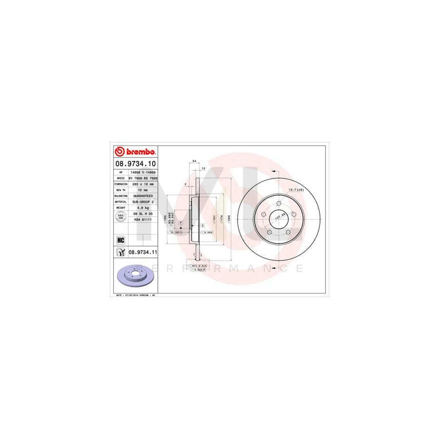 BREMBO 08.9734.10 Brake Disc Solid, High-carbon - 1 piece