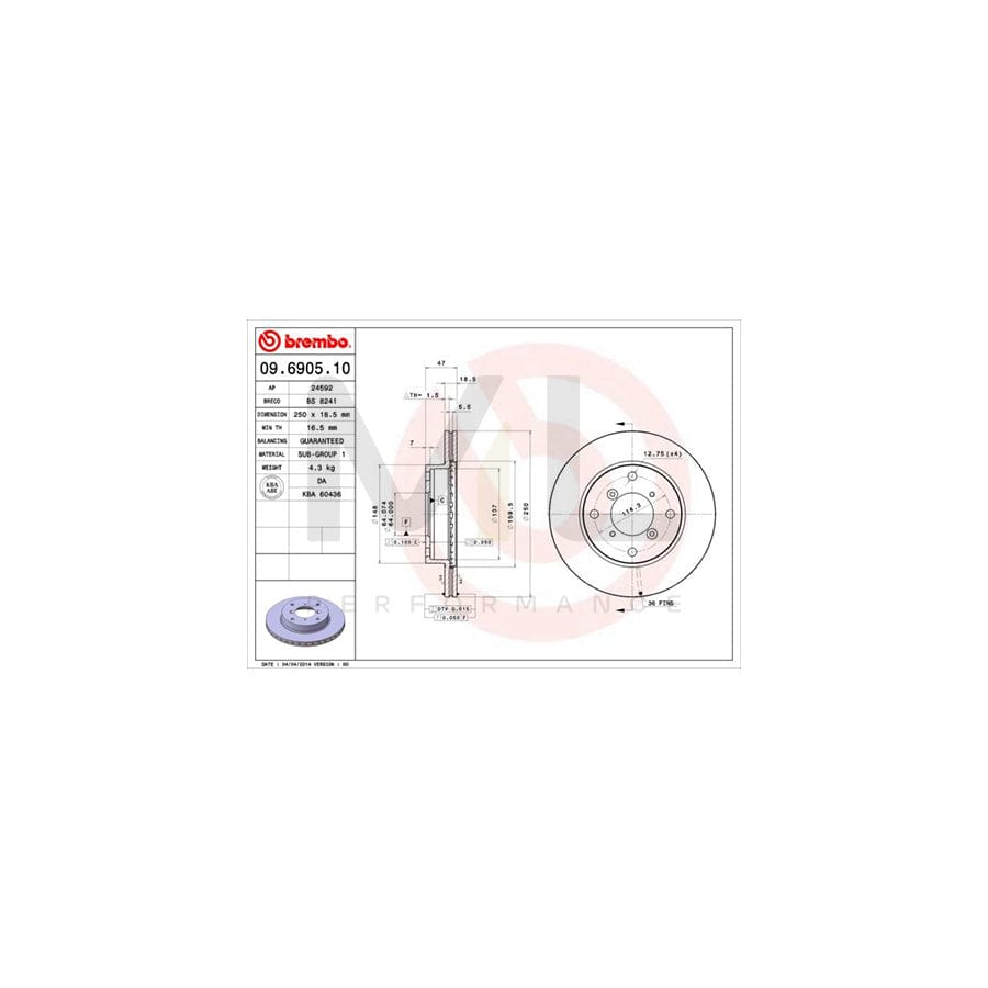 BREMBO 09.6905.10 Brake Disc for SUZUKI SWIFT Internally Vented - 1 piece