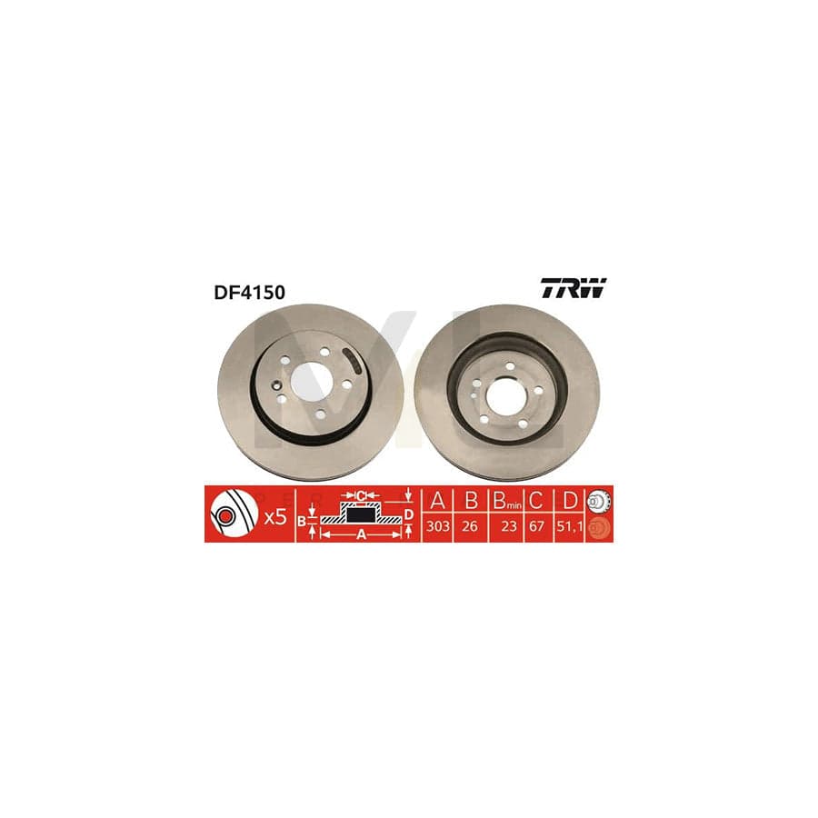 TRW DF4150 Brake Disc suitable for MERCEDES-BENZ ML-Class (W163) Vented, Painted | Performance Parts Direct Car Parts