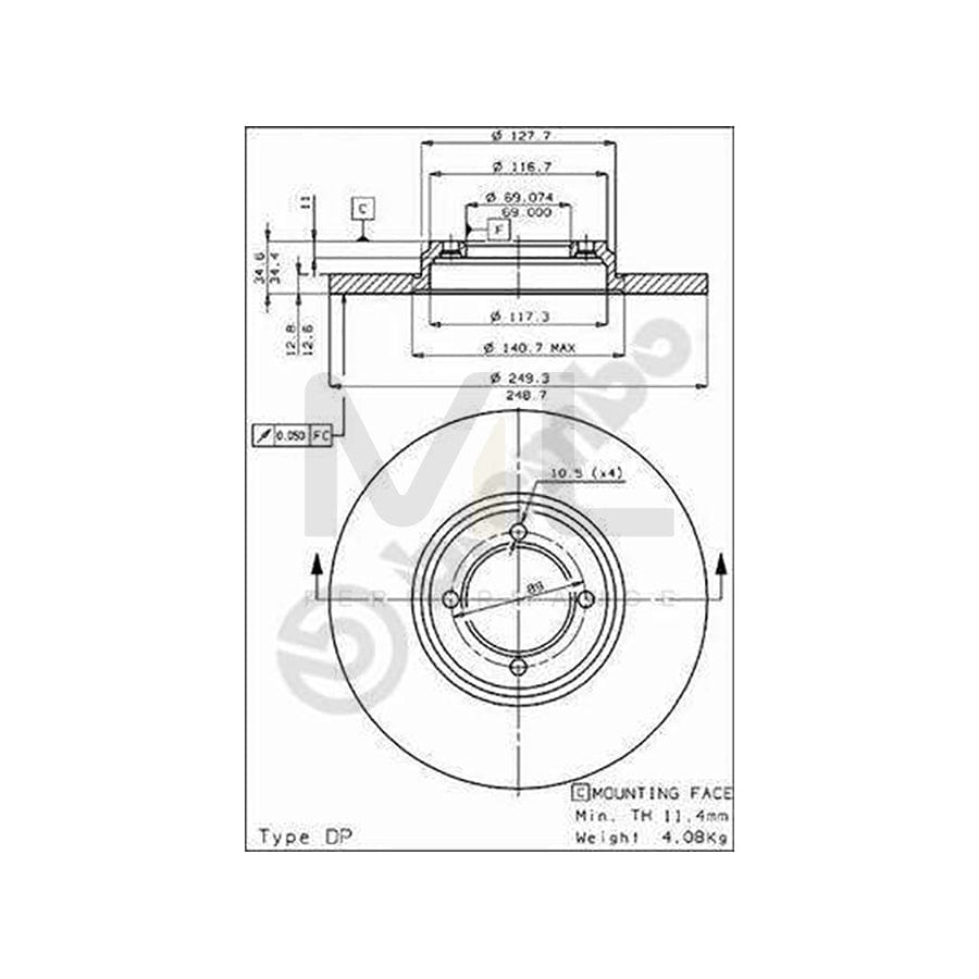 BREMBO 08.2477.10 Brake Disc Solid - 1 piece
