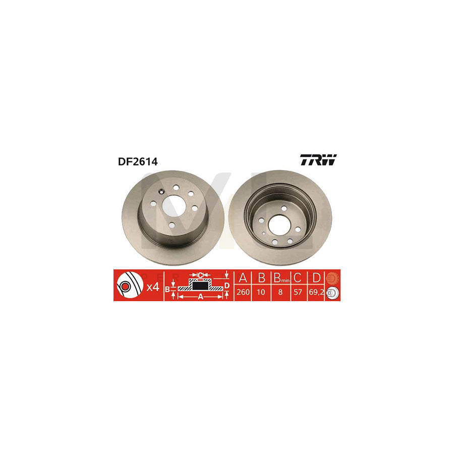 TRW DF2614 Brake Disc Solid, Painted, with bolts/screws | Performance Parts Direct Car Parts