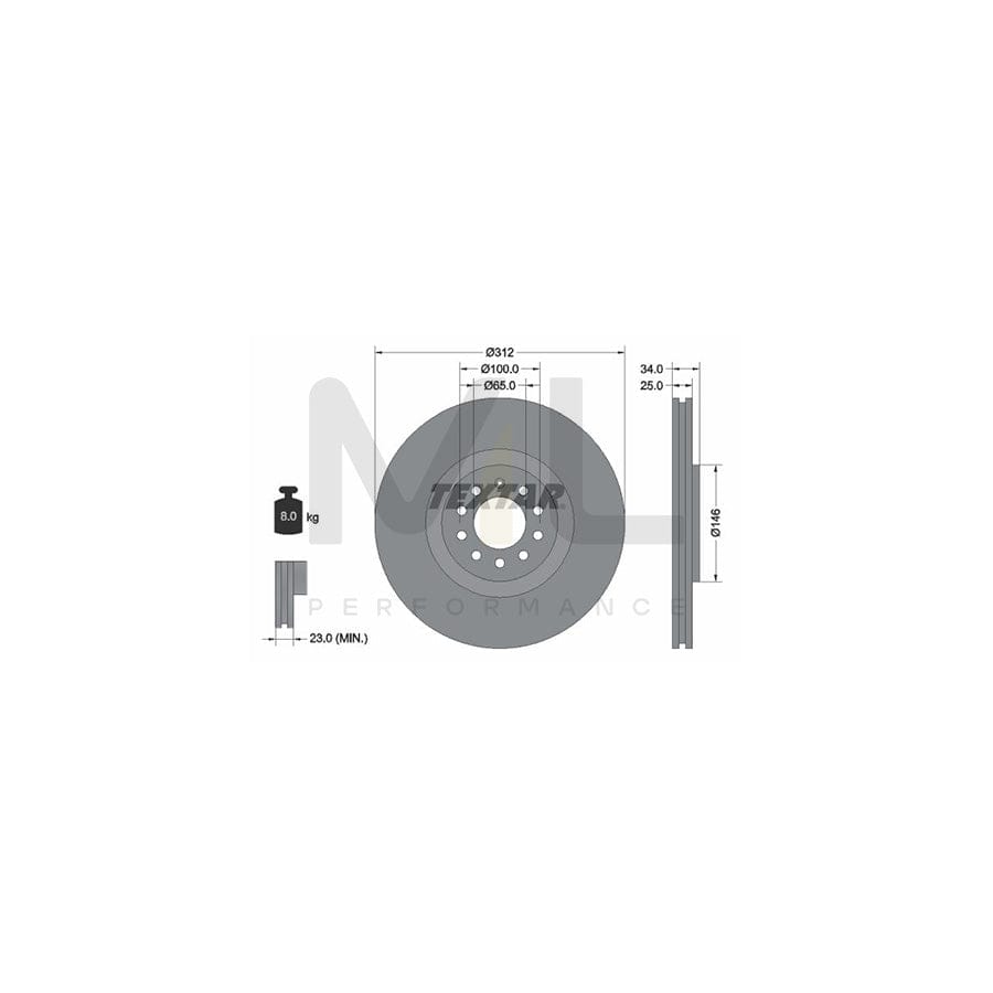 TEXTAR 92098500 Brake Disc Internally Vented, without wheel hub, without wheel studs | Performance Parts Direct Car Parts