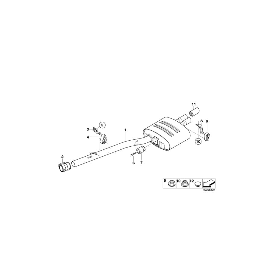 Genuine BMW 18307802842 E61 E60 Rear Muffler (Inc. 530d, 525xd & 525d)