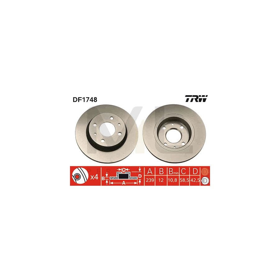 TRW DF1748 Brake Disc Solid, Painted | Performance Parts Direct Car Parts