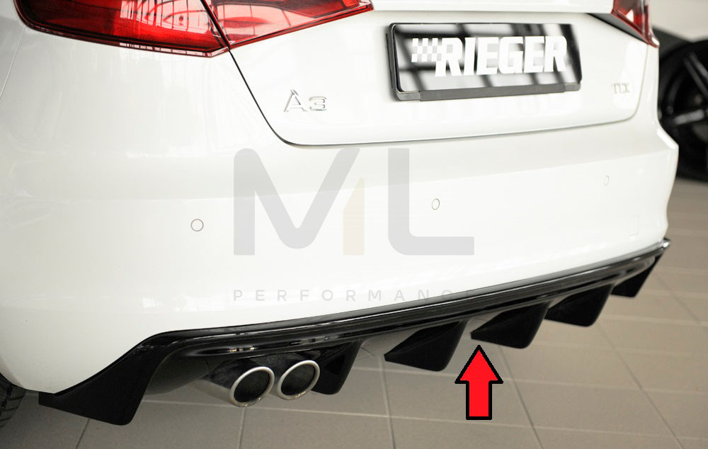 Rieger 00088100 Audi 8V A3 Rear Diffuser for Twin Tailpipe Left - Glossy Black