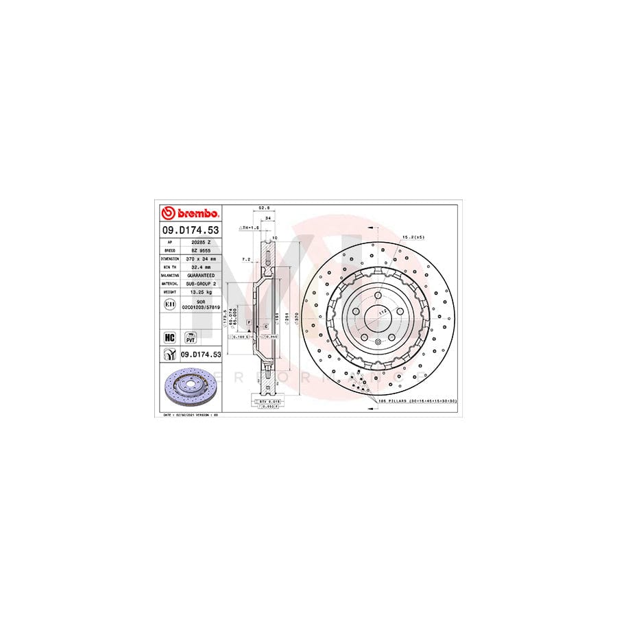 BREMBO 09.D174.53 Brake Disc for AUDI A3 Internally Vented, Coated, High-carbon - 1 piece
