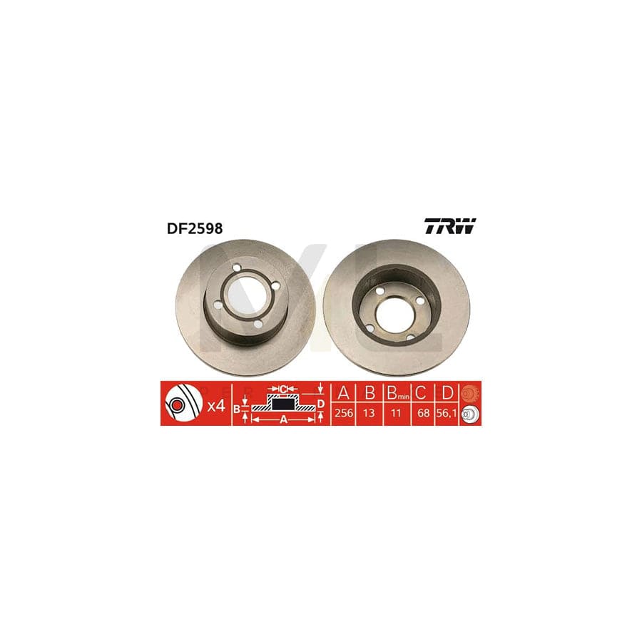 TRW DF2598 Brake Disc for AUDI 80 Solid, Painted | Performance Parts Direct Car Parts