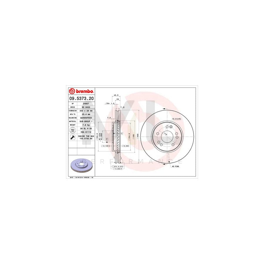 BREMBO 09.5373.20 Brake Disc Internally Vented, with bolts/screws - 1 piece