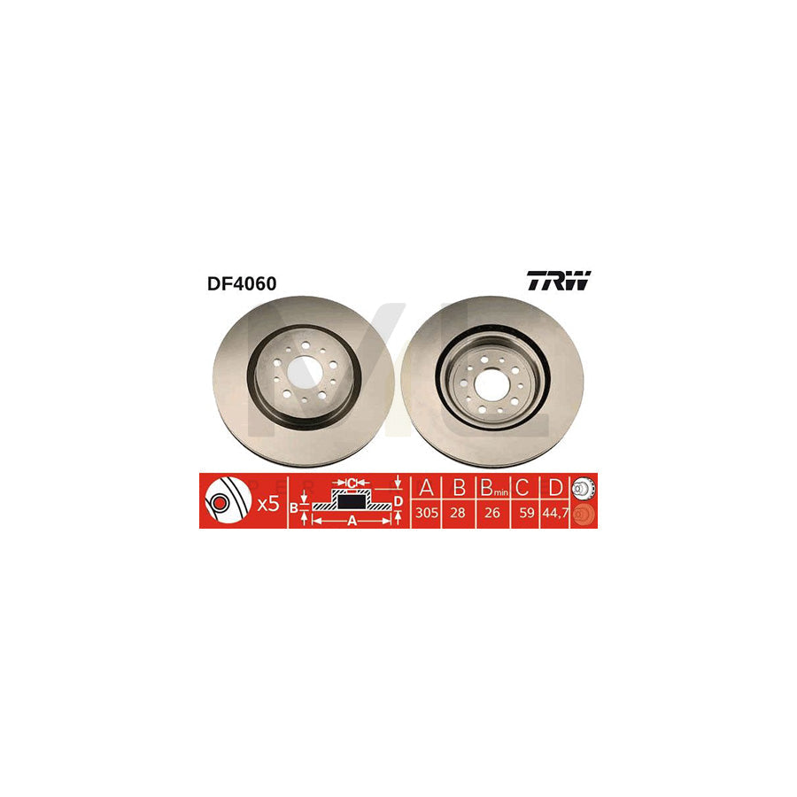 TRW DF4060 Brake Disc Vented | Performance Parts Direct Car Parts