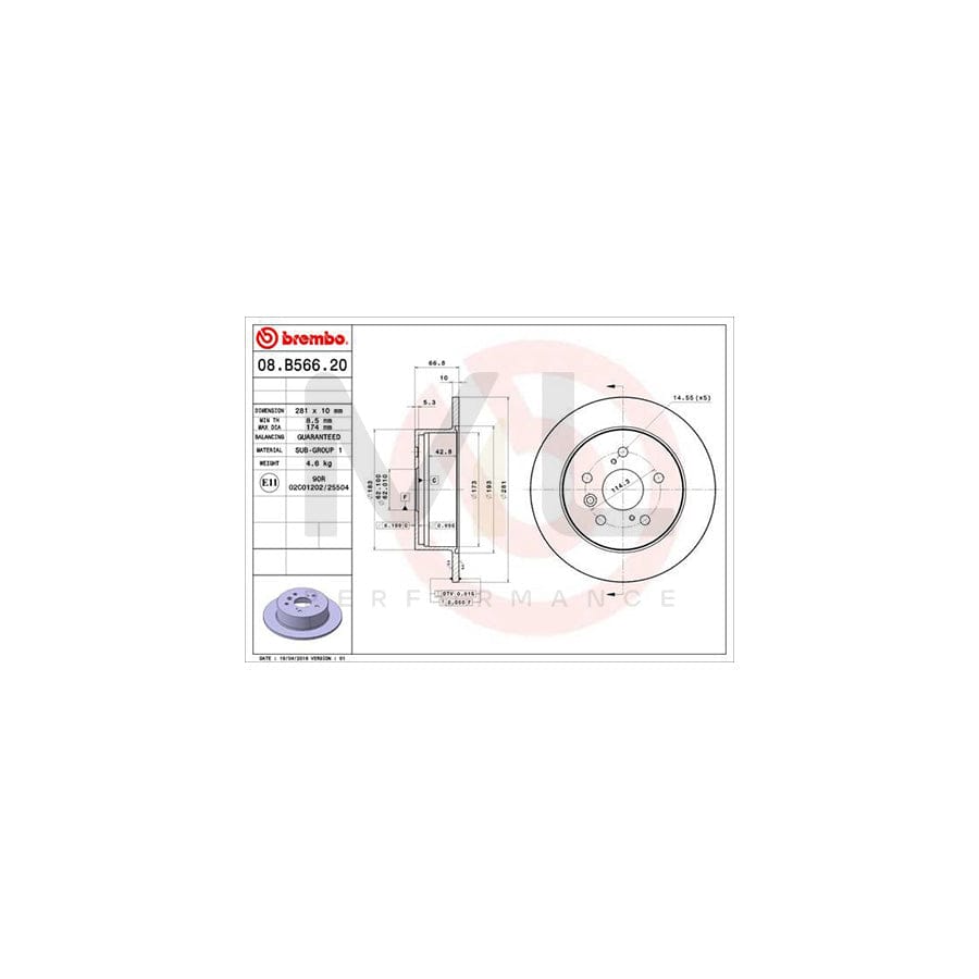 BREMBO 08.B566.21 Brake Disc Solid, Coated - 1 piece