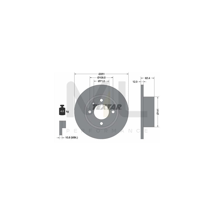 TEXTAR 92076800 Brake Disc for CITRO??? XANTIA Solid, without wheel hub, without wheel studs | Performance Parts Direct Car Parts