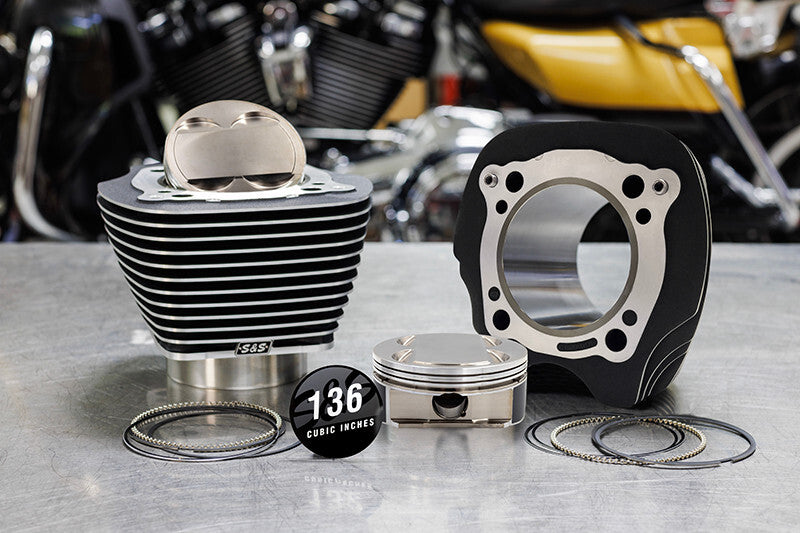 S&S Cycle 2017+ M8 Model 132in/136in Big Bore Cylinder Kit +8.5cc Dome (Blk w/o Fins) - 4.320in Bore