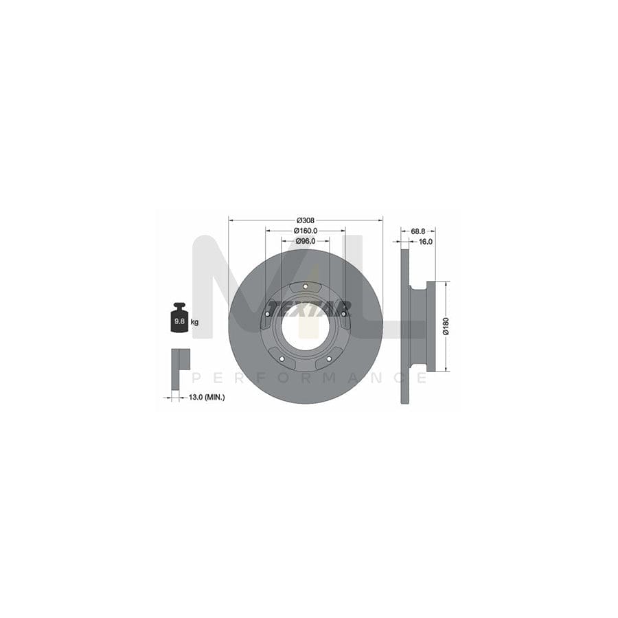 TEXTAR PRO 92273903 Brake Disc Solid, Coated, with ABS sensor ring, without wheel hub, without wheel studs | Performance Parts Direct Car Parts