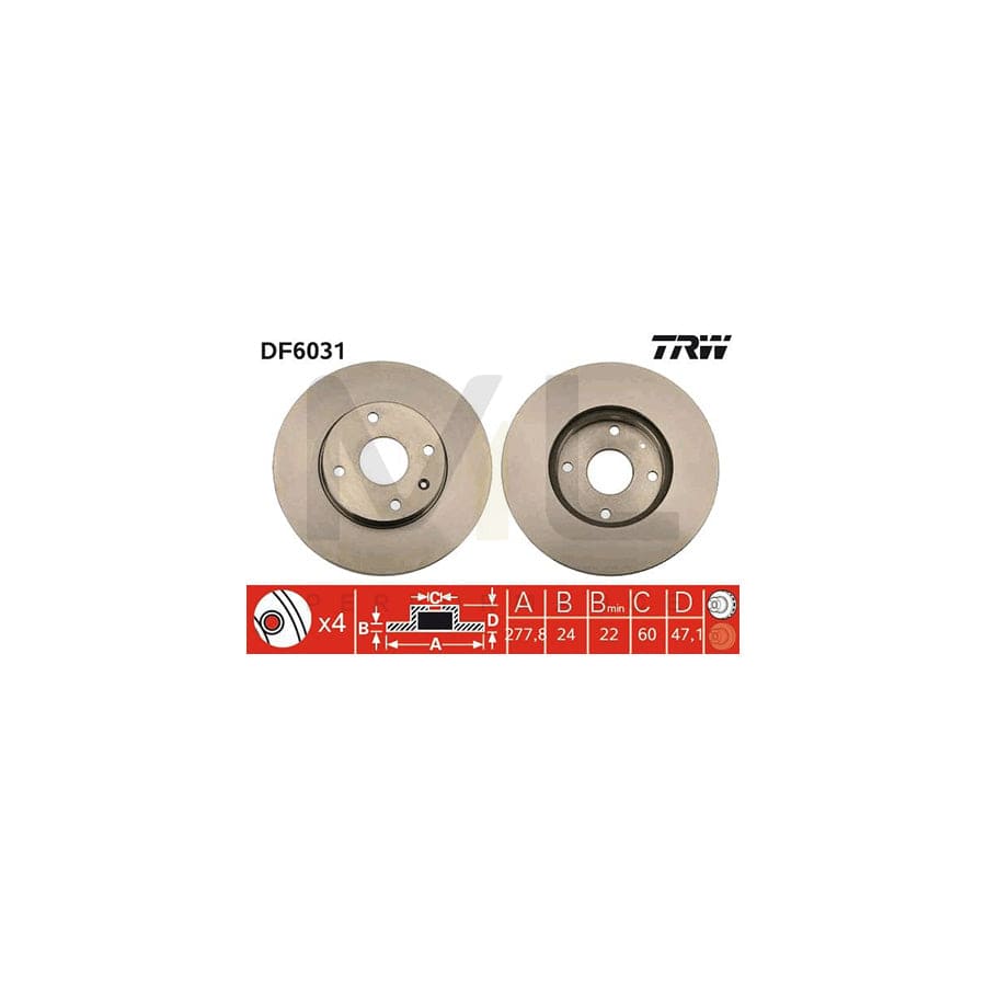 TRW DF6031 Brake Disc Vented, Painted, High-carbon | Performance Parts Direct Car Parts