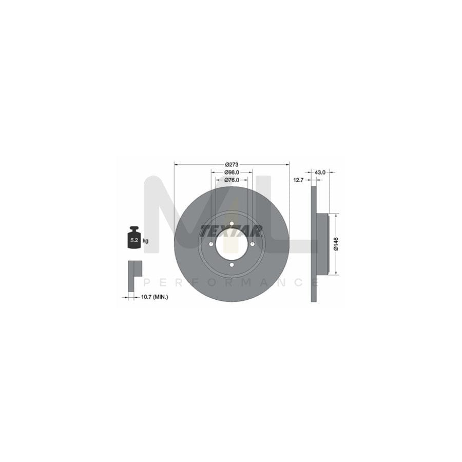TEXTAR 92011400 Brake Disc Solid, without wheel hub, without wheel studs | Performance Parts Direct Car Parts