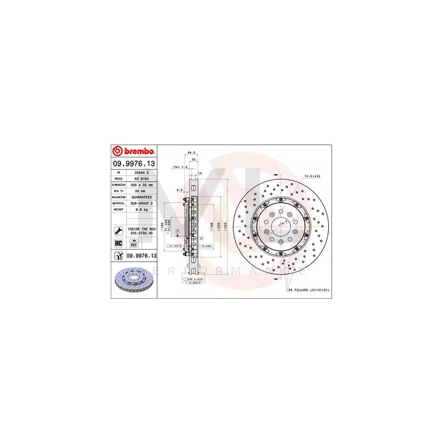 BREMBO TWO-PIECE FLOATING DISCS LINE 09.9976.13 Brake Disc for FORD GT Mk1 Coupe Perforated / Vented, Two-piece brake disc, Coated, High-carbon, with bolts/screws - 1 piece