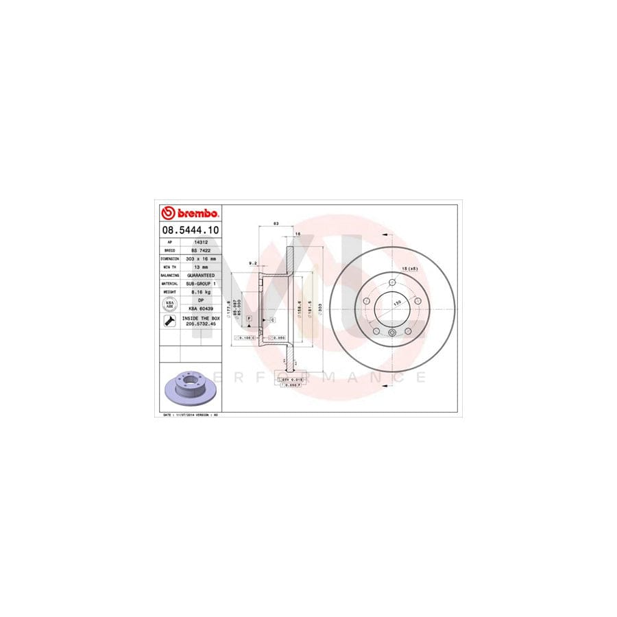 BREMBO 08.5444.10 Brake Disc Solid, with bolts/screws - 1 piece