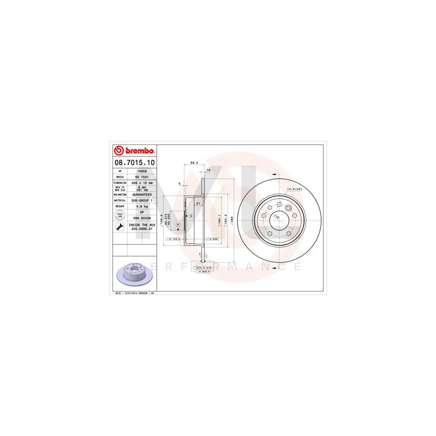 BREMBO 08.7015.10 Brake Disc Solid, with bolts/screws - 1 piece