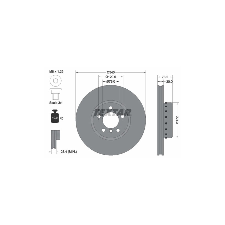 TEXTAR PRO 92264925 Brake Disc Internally Vented Coated High carbon with bolts screws without wheel hub without wheel studs