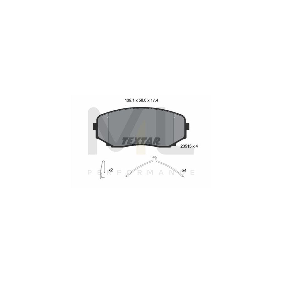 TEXTAR 2351503 Brake pad set with acoustic wear warning, with accessories