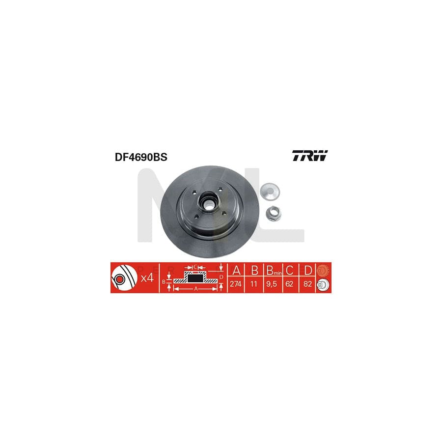 TRW DF4690BS Brake Disc Solid, with ABS sensor ring, with wheel bearing | Performance Parts Direct Car Parts