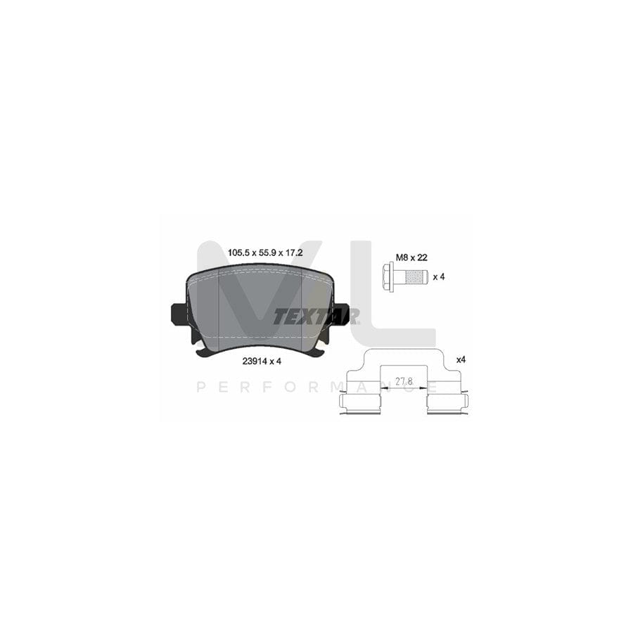TEXTAR epad 2391482 Brake pad set prepared for wear indicator, with brake caliper screws, with accessories