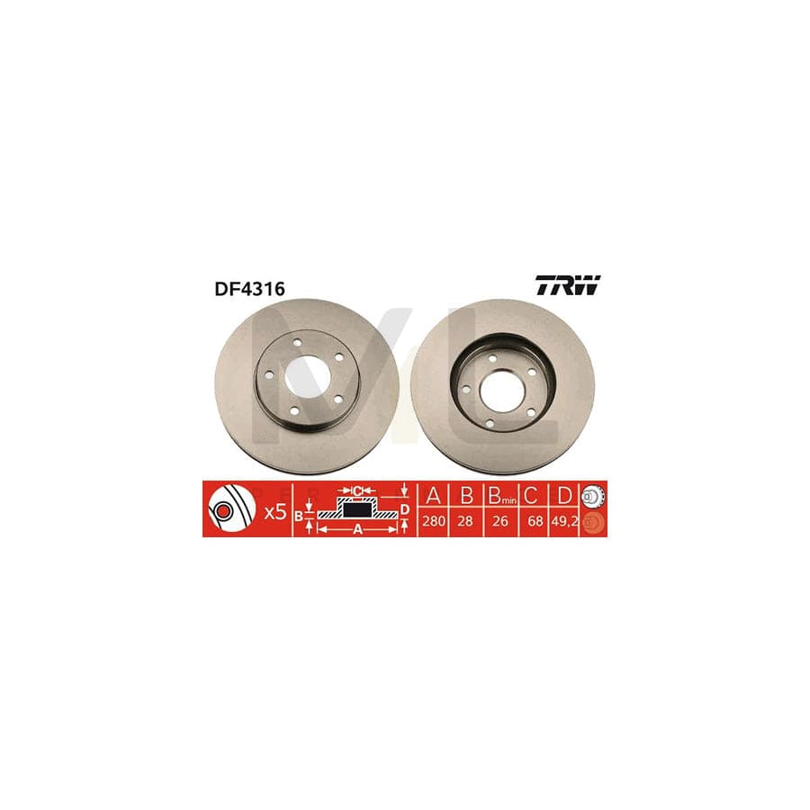 TRW DF4316 Brake Disc Vented, Painted | Performance Parts Direct Car Parts