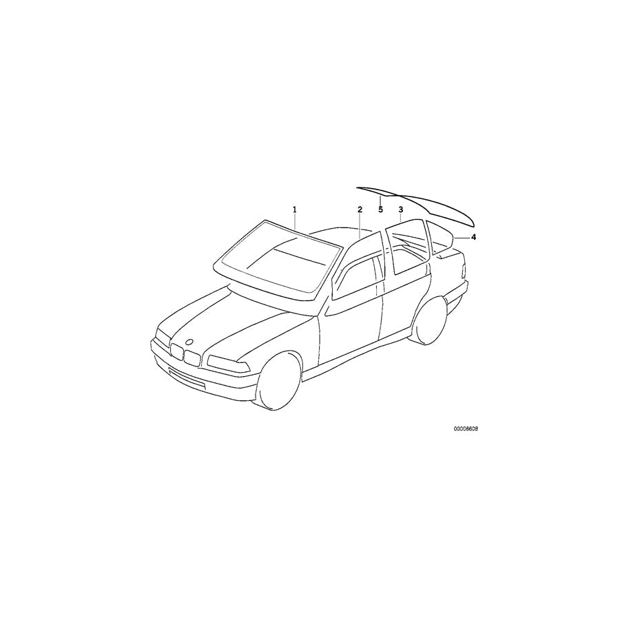 Genuine BMW 51368119077 E36 Side Window, Green, Left (Inc. 320i, 325i & 323i)