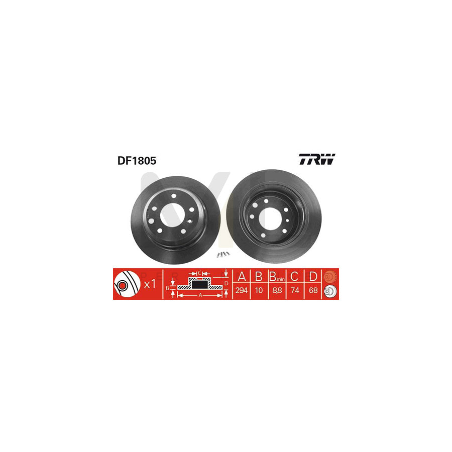 TRW DF1805 Brake Disc Solid, with bolts/screws | Performance Parts Direct Car Parts