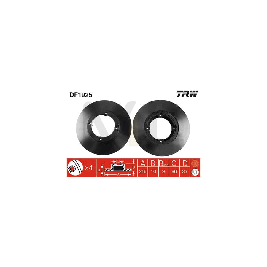 TRW DF1925 Brake Disc Solid, Painted | Performance Parts Direct Car Parts