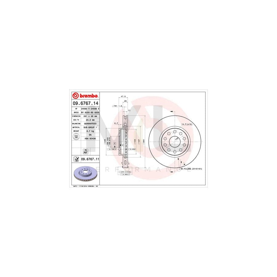 BREMBO COATED DISC LINE 09.6767.11 Brake Disc for ALFA ROMEO 166 (936) Internally Vented, Coated - 1 piece