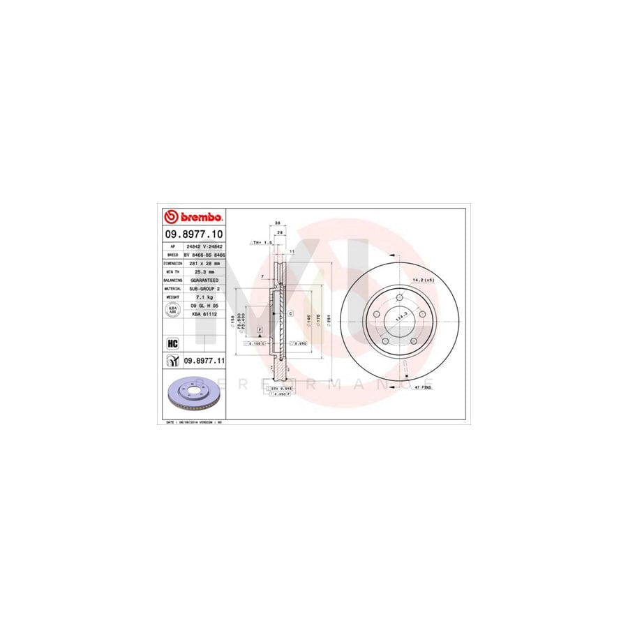 BREMBO COATED DISC LINE 09.8977.11 Brake Disc Internally Vented, Coated, High-carbon - 1 piece