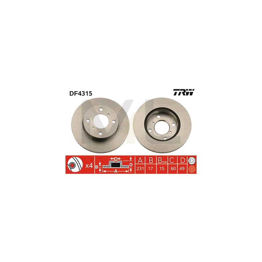 TRW DF4315 Brake Disc Vented, Painted | Performance Parts Direct Car Parts